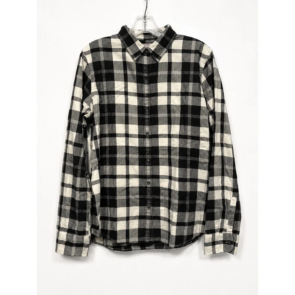 Banana Republic Soft-Wash Shirt Mens Large Black White Plaid Cotton Button Down